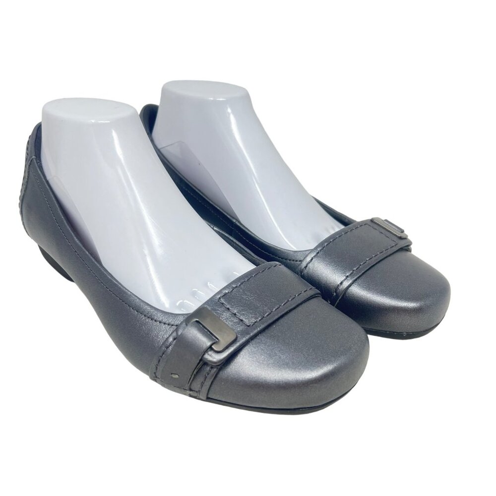 Clarks Womens Blanche‎ Dotty Pewter Flat Ballet Slip On Leather Size 10 M